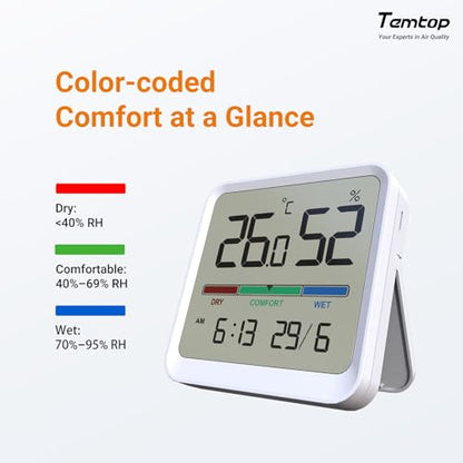 Temtop Indoor Thermometer Hygrometer, Precision Digital Temp/Humidity Monitor with Magnet & 3M Sticker, Date & Time, Wall/Magnet/Stand Mount, for Home, Office, Nursery, T1-SE - size: T1-SE