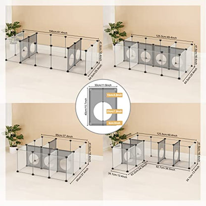DINMO Rabbit Playpen, Guinea Pig Cages, Hamster Cages, Interesting Game Holes Design for Small Animal, Bunny, Ferret, Hedgehog, DIY, Expanded, Portable, Exercise Fence, 61.4 x 25.4 x 16.4 inches - style: Plastic-18 panels