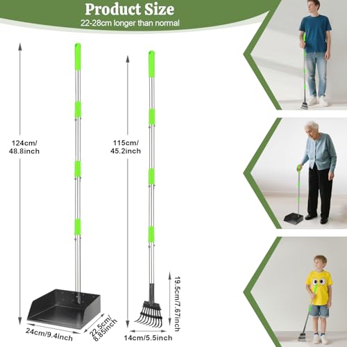 T2Y Pooper Scooper Extra Long Handle, Rake & Tray Set for Large Dogs | 48" Tall No-Bend | 9.4'' Large Tray | Stainless Steel | Adjustable | Works on Grass, Gravel & Dirt | Easy to Install - size: Rake & Large Tray-Green