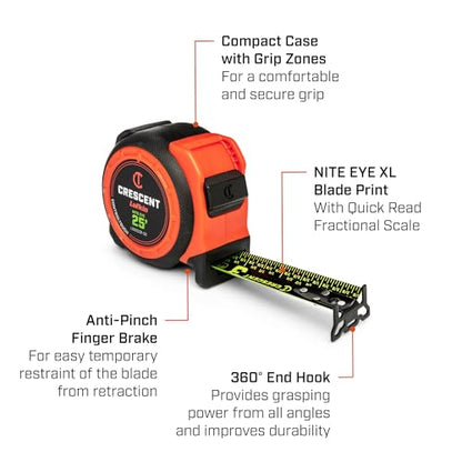 Crescent Lufkin 1-3/16" x 25' CONTROLTOUCH NITE EYE™ Tape Measure | L1025CB-02