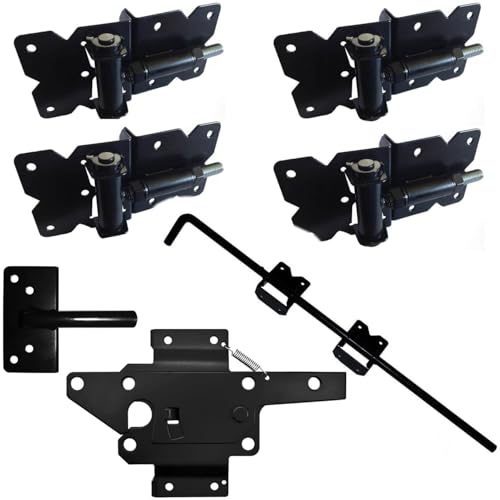 Self Closing Vinyl Fence Gate Double Gate Hardware Kit Black (for Vinyl, PVC etc Fencing) - Double Fence Gate Kit has 4 Hinges, 1 Latch, and 1 Drop Rod - size: Self Close Double Black