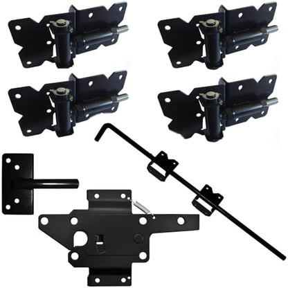 Self Closing Vinyl Fence Gate Double Gate Hardware Kit Black (for Vinyl, PVC etc Fencing) - Double Fence Gate Kit has 4 Hinges, 1 Latch, and 1 Drop Rod - size: Self Close Double Black
