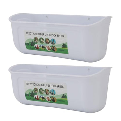 Qinlorgo 2 Pack Chicken Feeder, 5.5 Quart Hanging Fence Feed Trough, Clips with Livestock Waterer, Ideal for Goats, Ducks, Sheep, Piglets, Deer & Poultry (White) - color: White