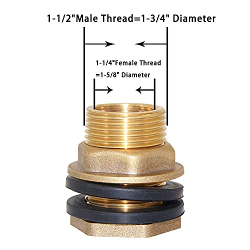 Joywayus 1-1/4" Female 1-1/2" Male Soild Brass Water Tank Connector Bulkhead Tank Fitting With 2 Rubber Ring Stablizing - size: 1-1/4" Female - 1-1/2" Male