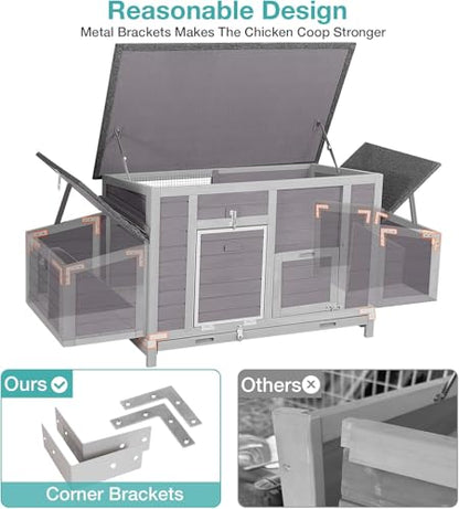 Chicken Coop, Outdoor Hen House Poultry Cage with Nesting Box, Leakproof Pull Out Tray and UV-Resistant Roof (67" L x 25" W x 28" H) - color: Grey, size: 63"L x 27"W x 39.4"H