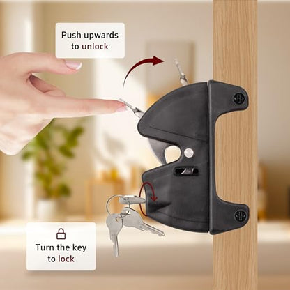 Self-Locking Gate Latch, 2-Sided Key Lock, Black Fence Hardware for Wood Metal Vinyl Gates