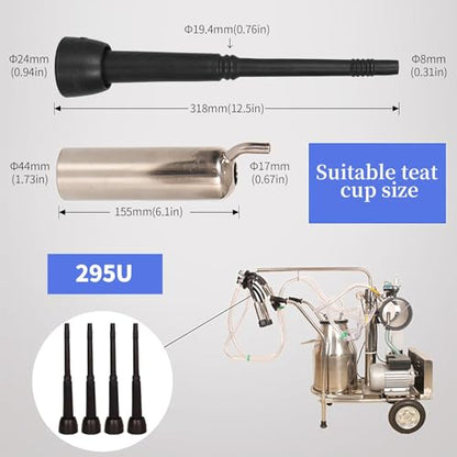 4 Pcs 295 Milking Machine Liners 318mm, Black Soft Rubber Teat Cup Liners Food-Grade Replacement for Cow Milking Machine, Fit Ø44mm Cup Shell for Dairy & Livestock (295 318mm Fit Ø44mm) - size: 295 318mm Fit Ø44mm