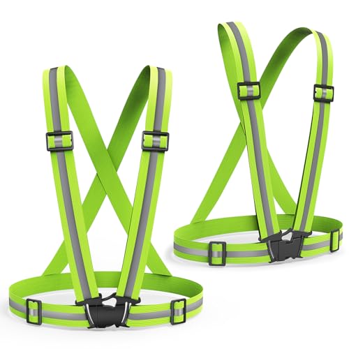 2 Packs Reflective Vest Running Gear, High Visibility Reflective Running Gear Adjustable Elastic Safety Vest for Night Jogging, Biking, Walking or Dog Walking, Running Vest for Men Women Children - color: Fluorescent green