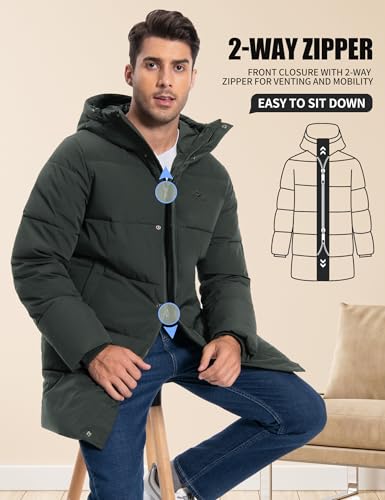 Pioneer Camp Mens Long Winter Coat Hooded Waterproof Insulated Puffer Jacket Thicken Puffy Warm Down Windbreaker Parka - color: Dark Green, size: Small