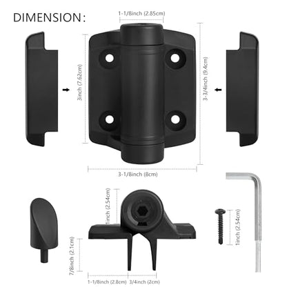 Self Closing Gate Hinges, Heavy Duty Self-Aligning Spring Nylon Hinges, Adjustable Tension with Safety Cap Fence Hinges Kit for Outdoor Metal/Vinyl/Wooden Gate, 1 Pair Black