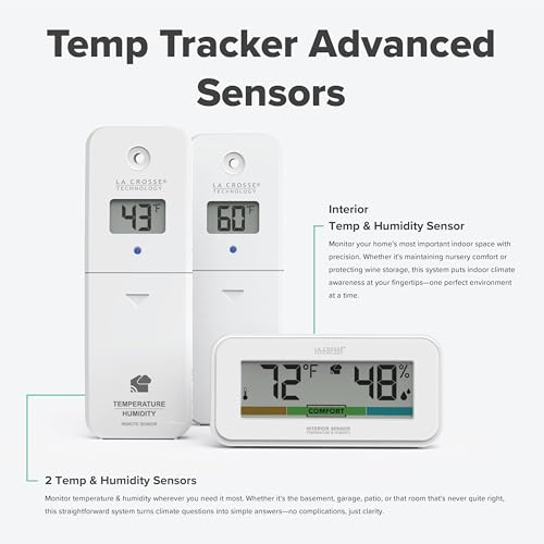 Temp Tracker Advanced Wi-Fi Alert System with the Bridge Gateway, 2 Indoor Outdoor Temperature and Humidity Sensors, an Interior Temperature and Humidity Display with Comfort Meter - size: Extra Large