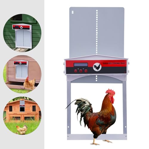 Automatic Chicken Coop Door with Timer&Light Sensor, Weatherproof Chicken Door Opener Kit with LCD Screen, Anti-Pinching Protect Function, Safety Mechanism, Battery Powered