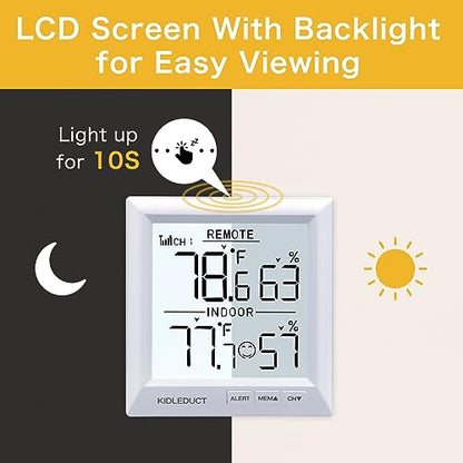 Indoor Outdoor Thermometer Wireless Battery Powered, High Precision Inside Outside Humidity Temperature with Alert, Backlight Weather Thermometers with 1 Sensor, 330ft Wireless, White
