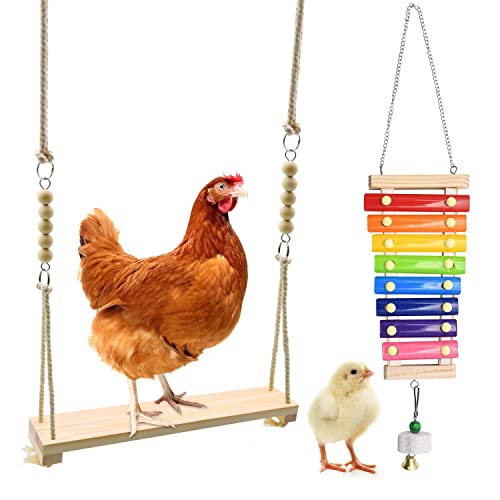 Swing Toys Xylophone, 2pcs Chicken Toys for Poultry Run, Rooster Hens Chicks Pet Parrots Macaw Entertainment, Stress Relief for Birds - size: 2pcs Chicken Swing Toys Set