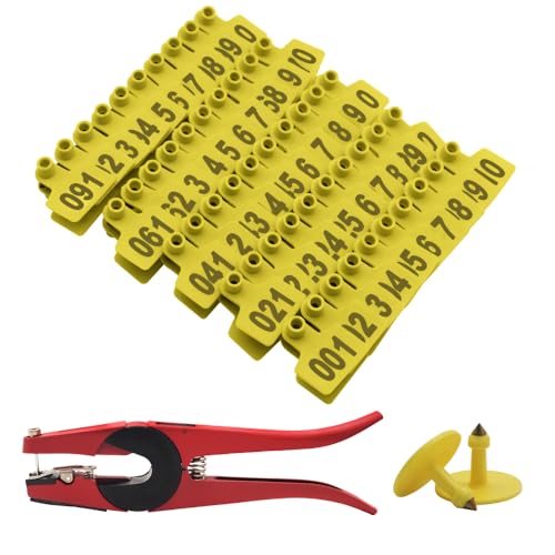 Pig Ear Tag with Pliers for Hog Swine Piglet Calf Mark Tool with Pins (Yellow) - color: Yellow