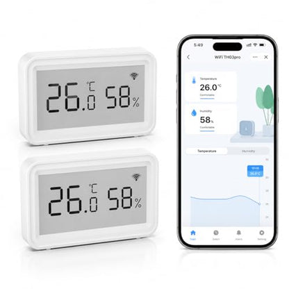 Smart WiFi Hygrometer Thermometer: Wireless Temperature Humidity Sensor with Clear LCD Display, Calibratable, App Alert & Data Storage Export, Digital Remote Monitor for Bedroom, Greenhouse (2-Pack) - size: 2-Pack