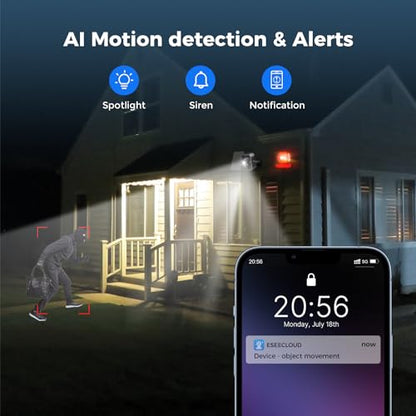 Hiseeu Security Cameras Wireless Outdoor, 4pcs Solar Powered 3K 4MP Surveillance WiFi Cameras for Home Security Outside, PIR/AI Motion Detection, Waterproof, Color Night Vision, 2-Way Audio, Black - color: 4C90B-Black
