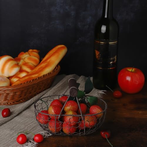 Tofficu Iron Handheld Fruit Bread Basket 7.08X4.92X4.92In Multi-Functional Metal Wire Storage Organizer with Handle for Kitchen Dining and Home Decor - size: Dark Brown