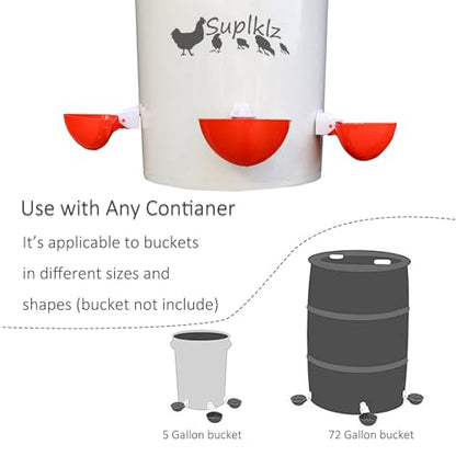 Large Chicken Waterer Feeder Automatic DIY Chicken Water Cups for Chick Duck Quail Poultry Waterer Kit (Orange)
