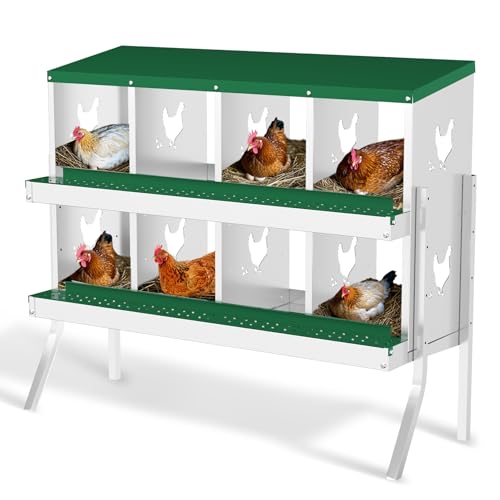 Chicken Nesting Box, 8 Hole Chicken Nesting Box with Legs, Metal Chickens Laying Boxes with Perch, Metal Roll Away Eggs Laying Boxes, Versatile Wall Mount or Free Standing for Chickens - color: green, size: 8 holes with legs