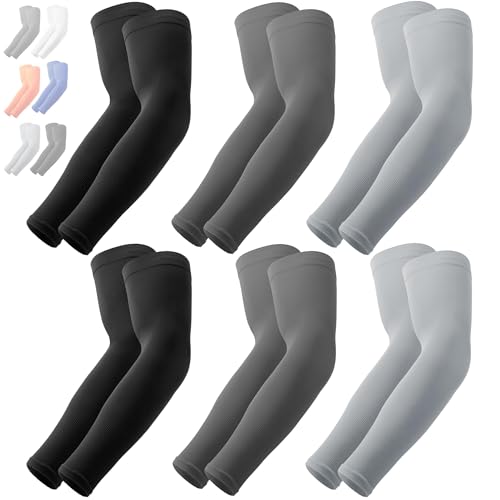 OutdoorEssentials UV Sun Sleeves for Men & Women, Cooling Arm Sleeves UPF 50+ | Golf, Tattoo Cover Up, Sun Protection - color: (6 Pairs): 2 Black, 2 Dark Gray, 2 Light Gray