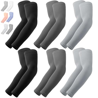 OutdoorEssentials UV Sun Sleeves for Men & Women, Cooling Arm Sleeves UPF 50+ | Golf, Tattoo Cover Up, Sun Protection - color: (6 Pairs): 2 Black, 2 Dark Gray, 2 Light Gray