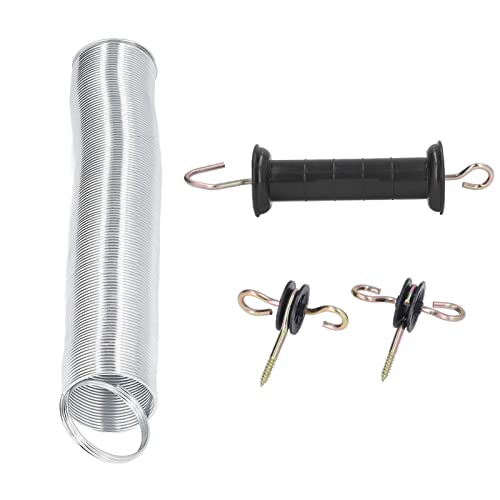 Electric Fence Gate Kit PP Iron Spring Door Accessory, Livestock Electric Fence Gate Handle Set, 5 Meters Elastic Spring with Insulated Nails for Secure Animal Enclosure