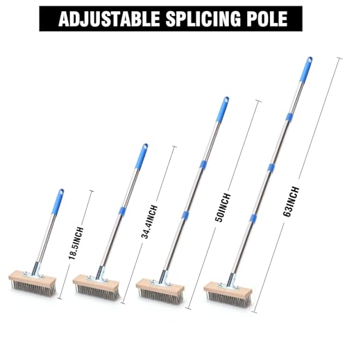 Stainless Steel Wire Scrub Brush with 63" Long Handle, 2PCS 12" Brush Heads, Heavy Duty Large Wire Brush, Stiff Metal Bristle Floor Scrubber, Patio Floor Cleaning, Wire Broom for Concrete, Deck, Moss - size: With 2PCS 12-inch brush head