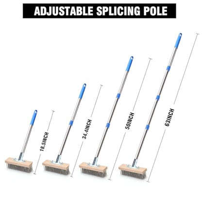 Stainless Steel Wire Scrub Brush with 63" Long Handle, 2PCS 12" Brush Heads, Heavy Duty Large Wire Brush, Stiff Metal Bristle Floor Scrubber, Patio Floor Cleaning, Wire Broom for Concrete, Deck, Moss - size: With 2PCS 12-inch brush head