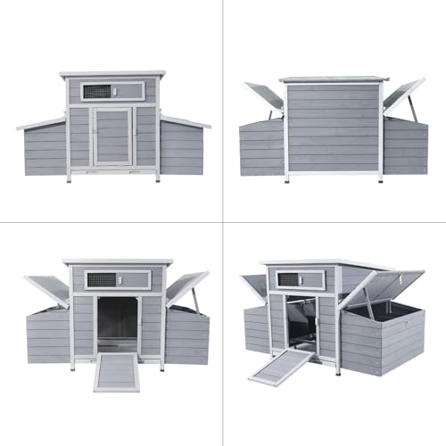Chicken Coop, 58" Wooden Chicken Coop with 2 Sides Large Nesting Boxes for 4-6 Chickens, Poultry Hutch Rabbit Cage with No-Slip Ramp & Pull-Out Tray for Outdoor Farm Yard (Dark Grey) - color: Dark Grey