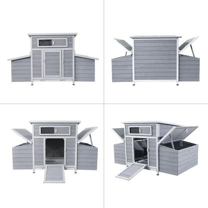 Chicken Coop, 58" Wooden Chicken Coop with 2 Sides Large Nesting Boxes for 4-6 Chickens, Poultry Hutch Rabbit Cage with No-Slip Ramp & Pull-Out Tray for Outdoor Farm Yard (Dark Grey) - color: Dark Grey