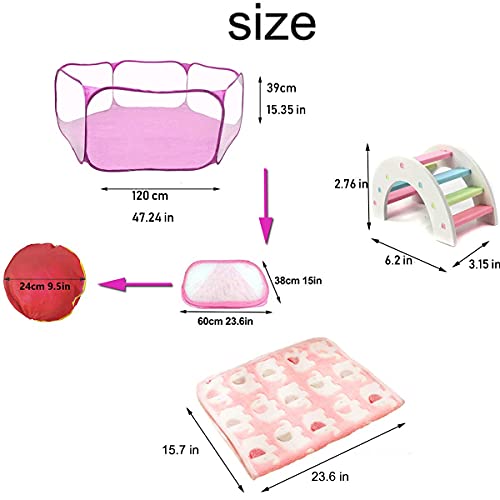 Hamster Playpen with Mat, Large - Foldable Exercise Playpen, Breathable and Transparent Pet Cage Fence Indoor/Outdoor for Guinea Pigs Small Animal Gerbils Chinchillas Hedgehogs Rats - color: Pink