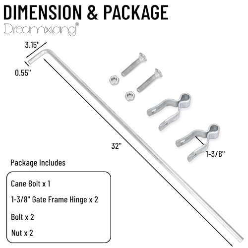 Gate Drop Rod for Chain Link Fence, 32" x 1-3/8" Heavy Duty Cane Bolt Galvanized Steel Hardware Ground Latch for Single or Double Gate in Yard, Garden, Farm (1 Pack) - size: 32in(1-3/8" thickness)