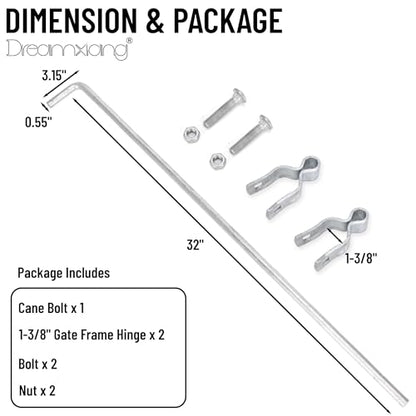 Gate Drop Rod for Chain Link Fence, 32" x 1-3/8" Heavy Duty Cane Bolt Galvanized Steel Hardware Ground Latch for Single or Double Gate in Yard, Garden, Farm (1 Pack) - size: 32in(1-3/8" thickness)