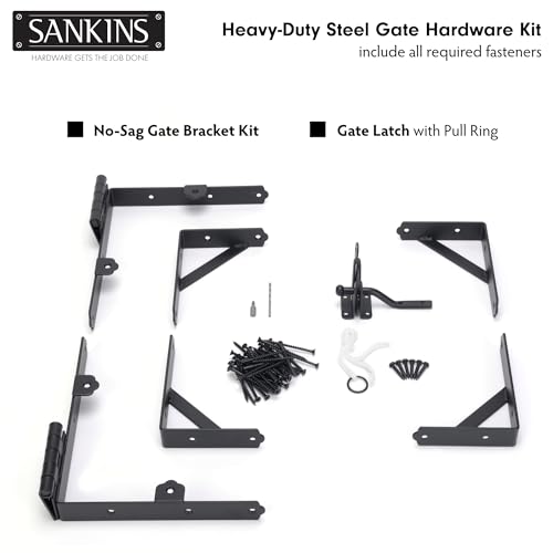 Anti Sag Corner Brace Bracket, Heavy Duty No Sag Frame Kit with Self-Locking Latch, Black Hardware for Wooden Fence, Shed Doors, Driveway Gates, Corral Gates, Wood Windows
