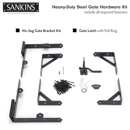 Anti Sag Corner Brace Bracket, Heavy Duty No Sag Frame Kit with Self-Locking Latch, Black Hardware for Wooden Fence, Shed Doors, Driveway Gates, Corral Gates, Wood Windows