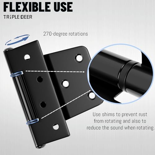 TRIPLE DEER 3.5 Inch Heavy Duty Gate Hinges, Extra Thick Gate Hinges for Wood Fence Barn Door Shed Gate Swing Door, Black Finish Door Strap Hinge, 2 Pack