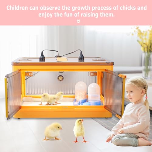 Chick Brooder Box for Chicks, Quail Brooder Box Kit with Heater Feeder and Waterer Set Chicks Warmer for 20 Duckling Parrot Lizard Ducks Bedding Indoor (23.62”x16.53”x13” Yellow)