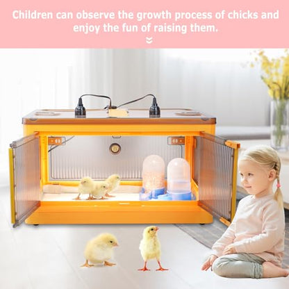 Chick Brooder Box for Chicks, Quail Brooder Box Kit with Heater Feeder and Waterer Set Chicks Warmer for 20 Duckling Parrot Lizard Ducks Bedding Indoor (23.62”x16.53”x13” Yellow)