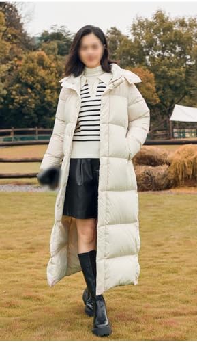 Women's White Duck Down Jacket Long Knee Length Loose Warm and Thick Autumn/Winter Coat - size: Large