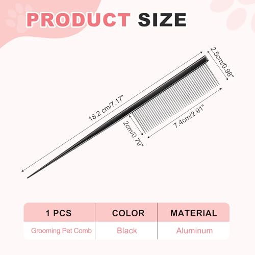 Grooming Pet Comb, 7.2Inch Dog Rat Tail Comb with Rounded Ends Cat Hair Trimmer Combs Knots Mats Loose Hair Removal (Black), Intended for Small Dog Cat - color: Black