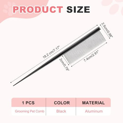Grooming Pet Comb, 7.2Inch Dog Rat Tail Comb with Rounded Ends Cat Hair Trimmer Combs Knots Mats Loose Hair Removal (Black), Intended for Small Dog Cat - color: Black