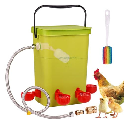 Automatic Chicken Waterer with Float Valve, 3.2 Gallon Hanging Poultry Waterer with 6 Water Cups, Large Duck Quail Turkey Goose Chicken Coop Water Dispenser