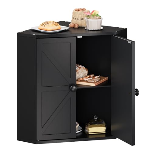 Trironsun Corner Bread Box for Kitchen Counter Double Layer Bamboo Bread Storage Container Large Capacity Bread Storage Bin Farmhouse Breadbox Organizer (Black) - color: Black