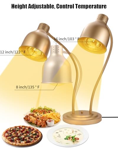 Food Heat Lamp, Heating Lamp with Flexible Arm, 250W Bulb x 3-5000 Hours Rated, Commercial Food Warmers for Buffet, Parties, Fast Food, (Brass) - color: Brass, size: Double-Head