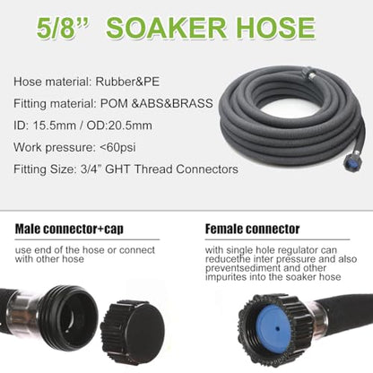 Soaker Hose 5/8" 25ft Rubber Garden Soaker Hoses, Water Seeper Round Drip Hose, Heavy Duty Drip Irrigation Hose For Vegetable, Lawn, Plants and Trees Watering - size: 5/8inch 25ft