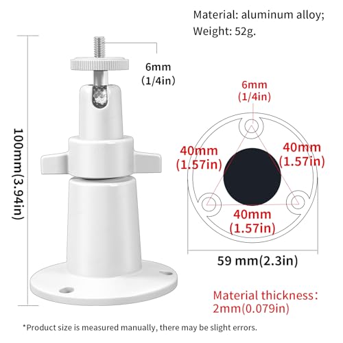 Adjustable Security Camera Mount Compatible with Arlo, Arlo Pro | Universal Mounting Bracket Indoor and Outdoor Wall/Ceiling Mount with 1/4 Screw Head (2 Pack, White)