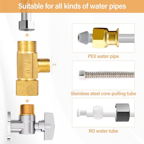 Brass Angle Stop Add-A-Tee Valve 3/8" Compression Inlet by 1/4" Compression Outlet Easy Connect Tee (2 Pack) - size: 3/8x 3/8x 1/4 2 Pack Brass