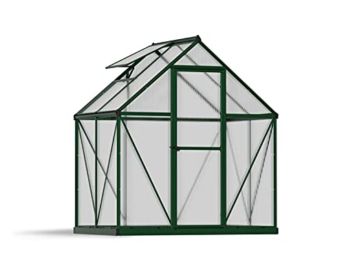 Canopia 6x4 Greenhouse with Plant Hangers, Hobby Walk-In Twin-Wall UV Polycarbonate Heavy Duty Aluminum Frame, Lockable Door, Adjustable Roof Vent, Rain Gutters, Galvanized Steel Base, Mythos (Green) - color: Forest Green with Plant Hangers, size: 6 Ft. x