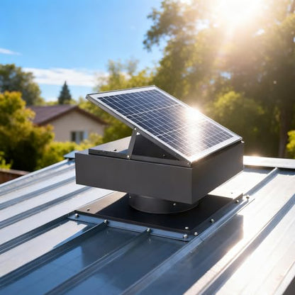 60W Solar Attic Fan, 14 Inch 2500 CFM Solar Powered Roof Exhaust Fan, Controller-Free Auto Ventilation, Heavy-Duty Copper Motor Weatherproof Vent for Home, Garage, Greenhouse, Shed - color: Black+Square 5